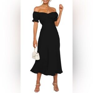 Elegant Chiffon Midi Summer Dress - Off-Shoulder/Square Neck